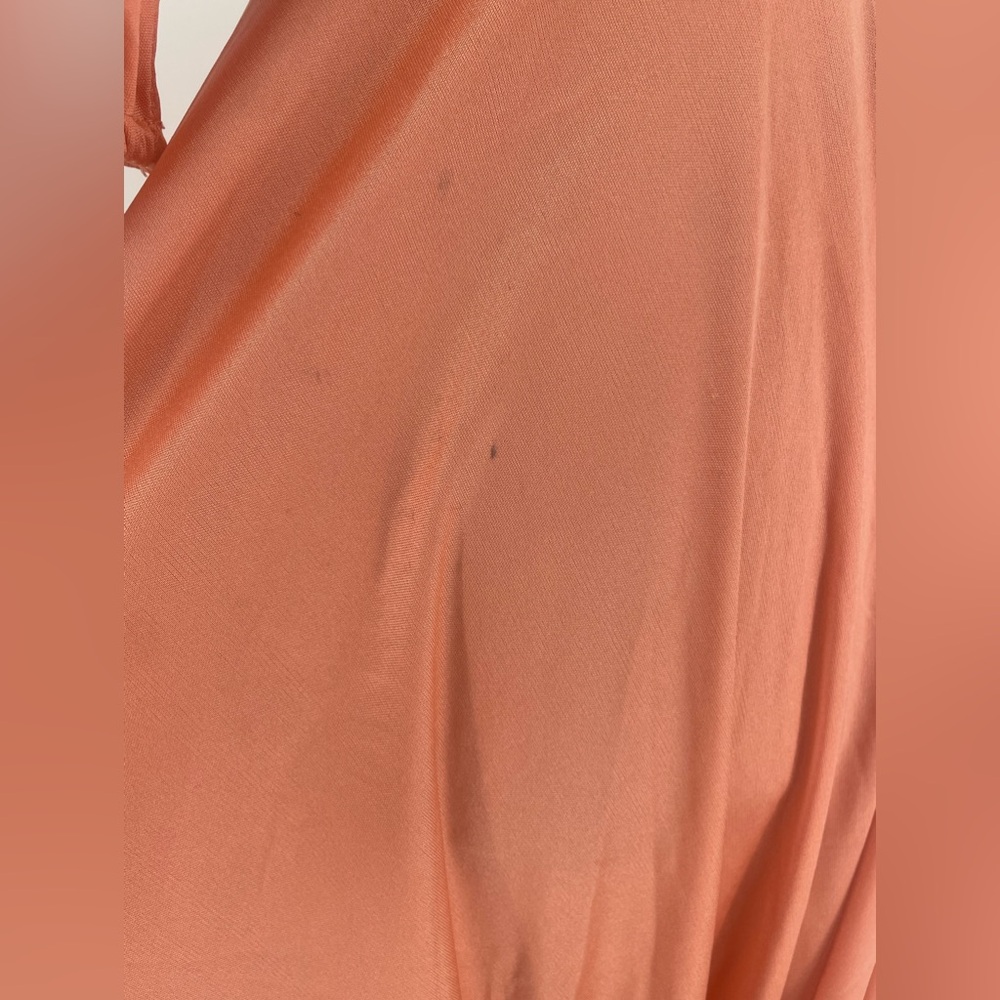 1970s Coral Nylon Hostess Dress House Coat / Maxi Length Lounging Gown - Picture 16 of 16
